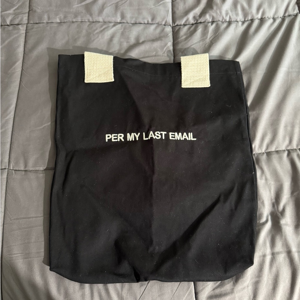 Black Tote Bag with Beige Handles